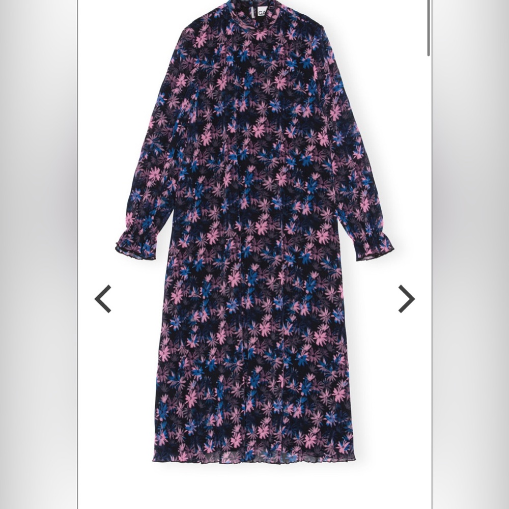 GANNI Pleated georgette midi dress ( floral )